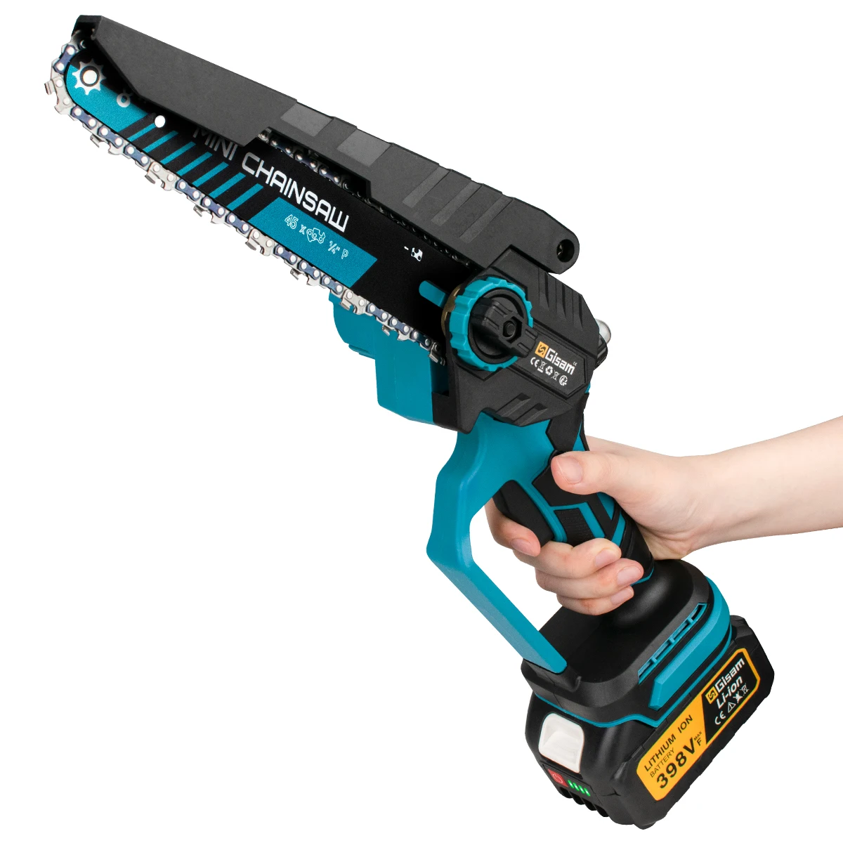 Gisam 8Inch Brushless Electric Chainsaw Cordless Woodworking Chain Saw Logging Cutter Power Tools For Makita 18V Battery Pins