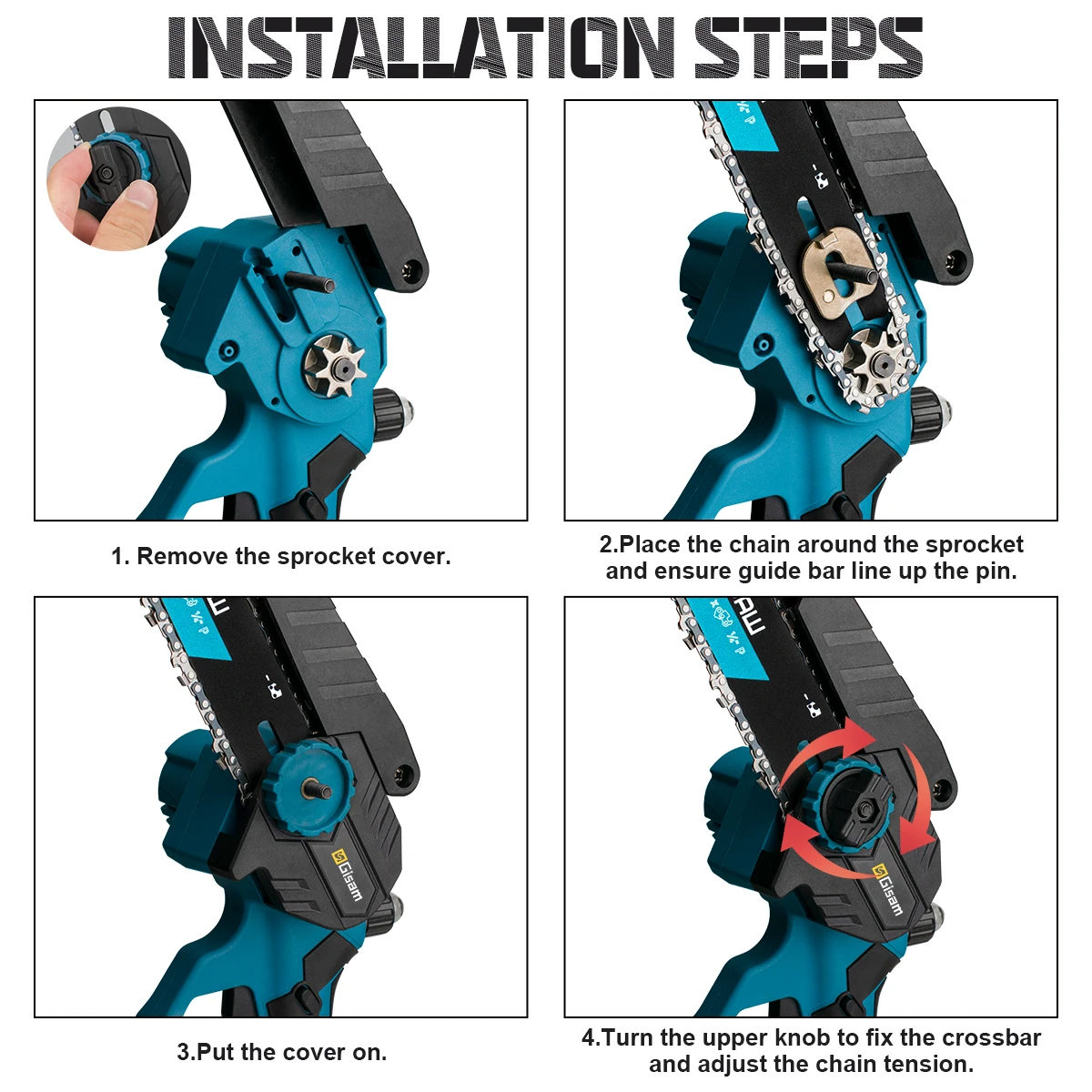 Gisam 8Inch Brushless Electric Chainsaw Cordless Woodworking Chain Saw Logging Cutter Power Tools For Makita 18V Battery Pins