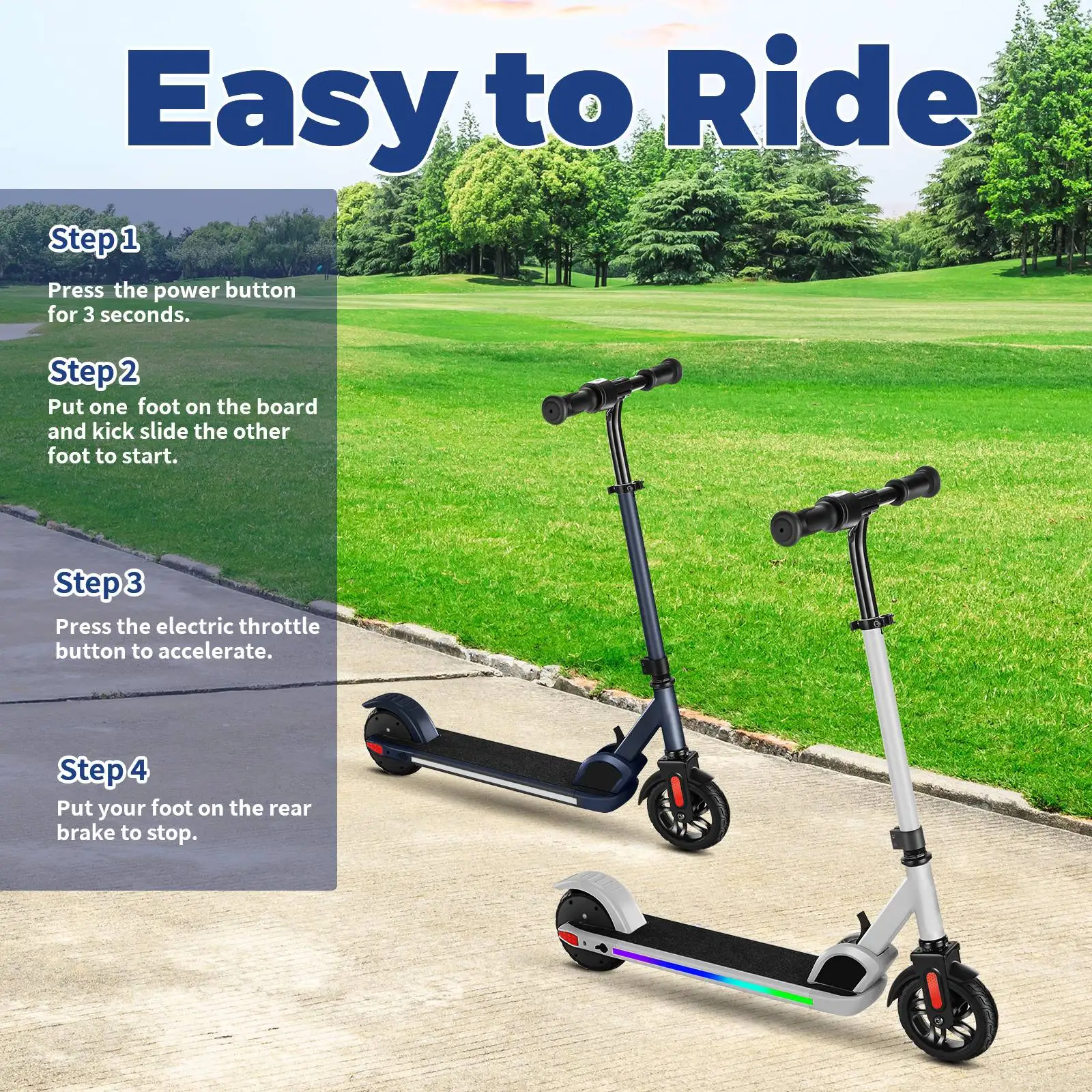 Child Electric Scooter 150W for Ages 6-12, 10 MPH & 7 Mile Range, Adjustable Speed & Height, Colorful LED Lights & Display
