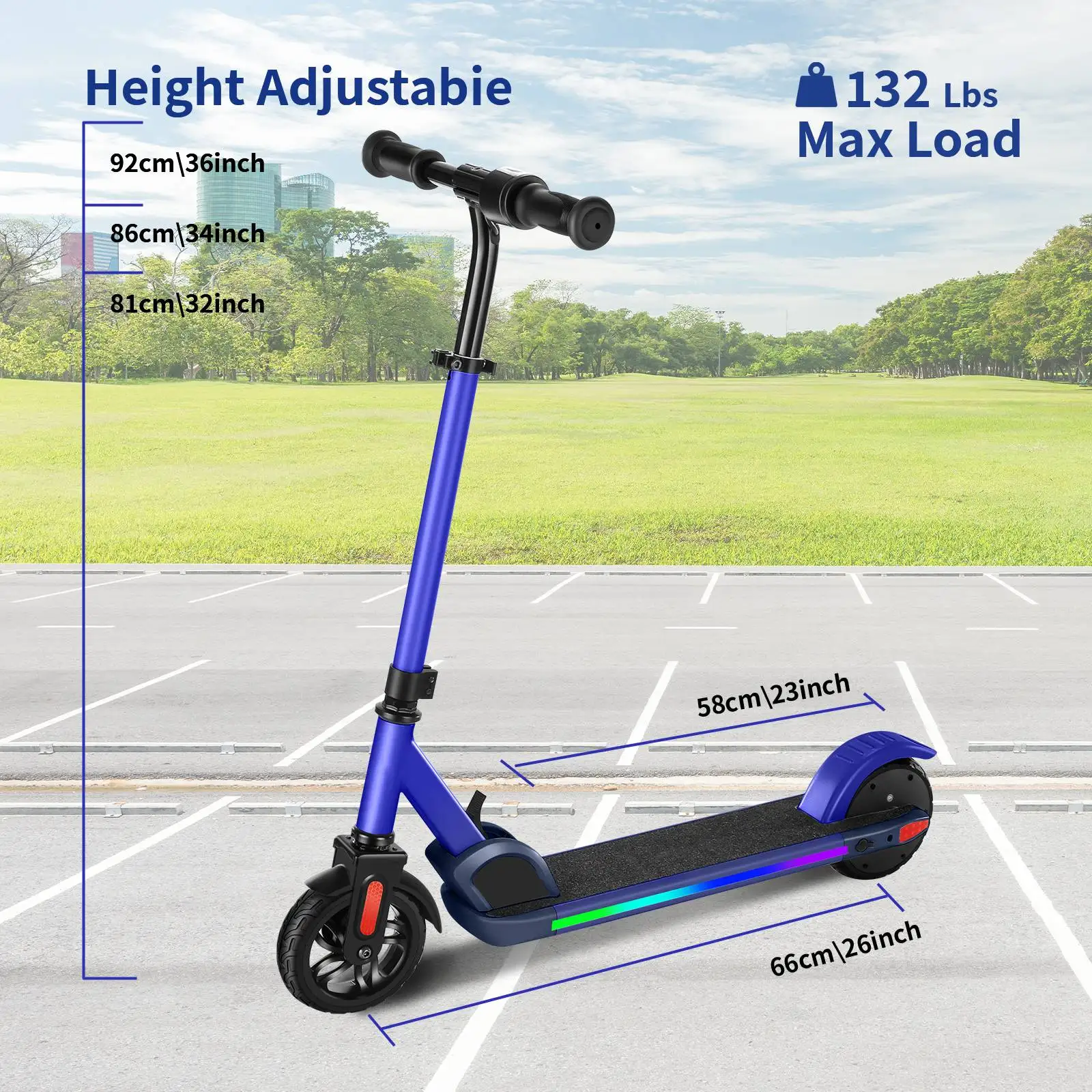 Child Electric Scooter 150W for Ages 6-12, 10 MPH & 7 Mile Range, Adjustable Speed & Height, Colorful LED Lights & Display