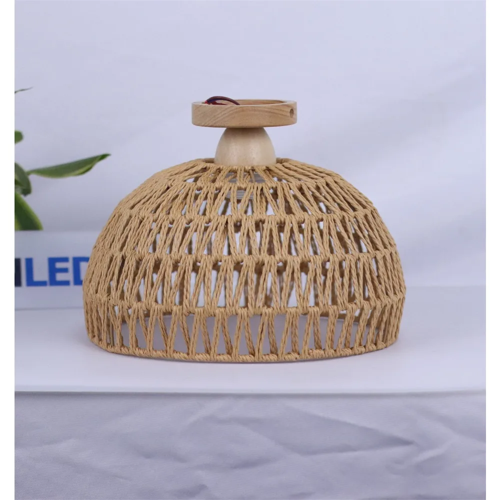 Hand-Woven Rattan Ceiling Light 30CM Vintage Country Style Ceiling Light with Wooden Base for Living Dining Room Hallway E27