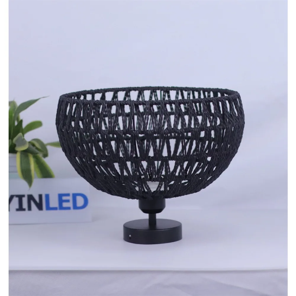 Hand-Woven Rattan Ceiling Light 30CM Vintage Country Style Ceiling Light with Wooden Base for Living Dining Room Hallway E27