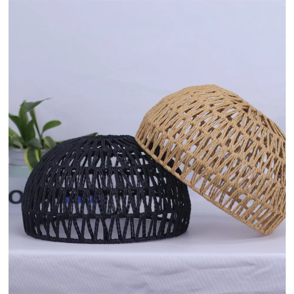 Hand-Woven Rattan Ceiling Light 30CM Vintage Country Style Ceiling Light with Wooden Base for Living Dining Room Hallway E27