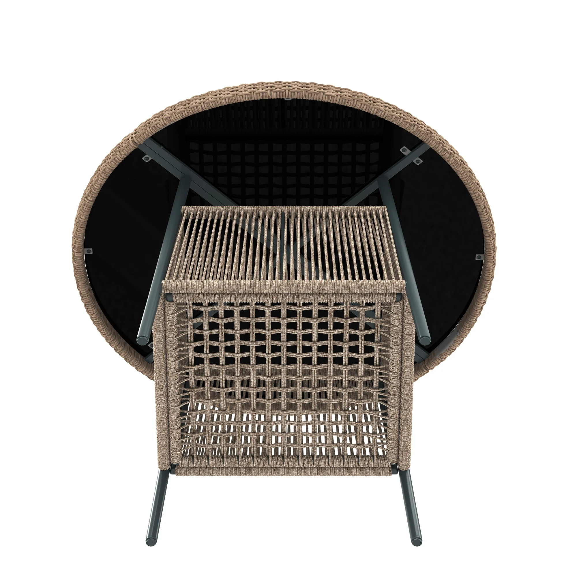 Modern rattan garden furniture set, round glass table + 4 armchairs, iron frame, suitable for terrace/balcony/deck