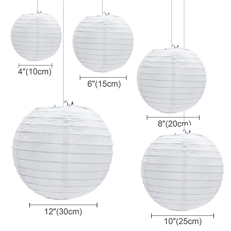 30Pcs/set White Paper Lanterns Chinese Hanging Round Lantern Lamp for Wedding Anniversary Birthday Party Decoration Christmas