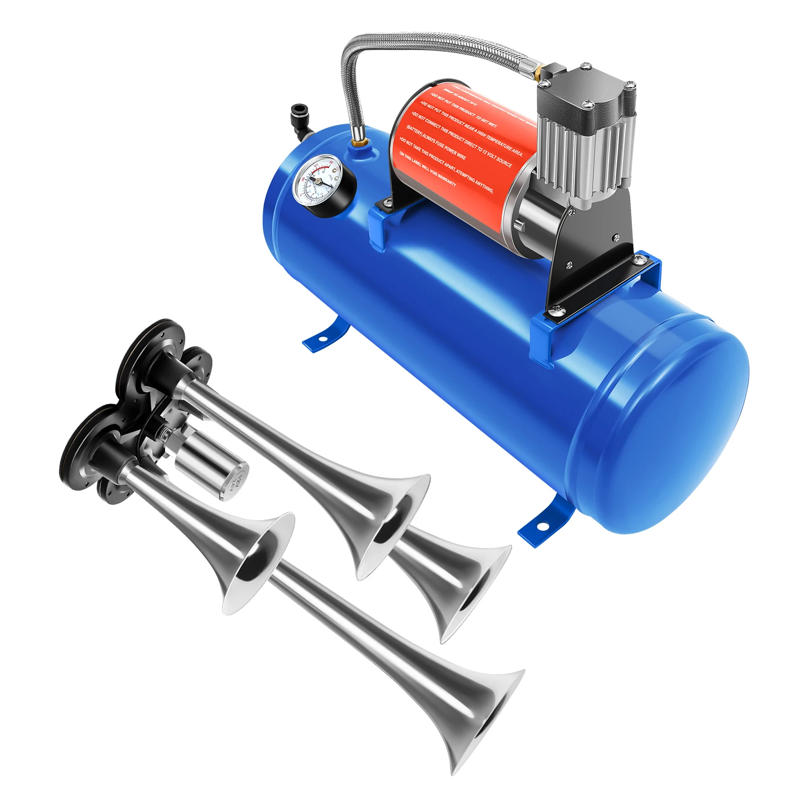 6L Air Compressor with 4 Air Horn Kit DC 12V Air Compressor Pump Air Horn Compressor 150psi Air Compressor System for Auto Repai