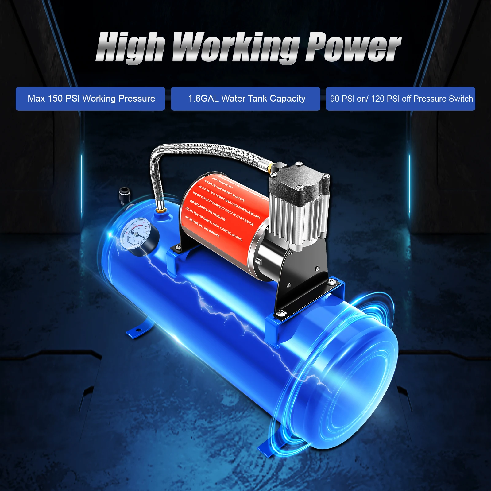 6L Air Compressor with 4 Air Horn Kit DC 12V Air Compressor Pump Air Horn Compressor 150psi Air Compressor System for Auto Repai