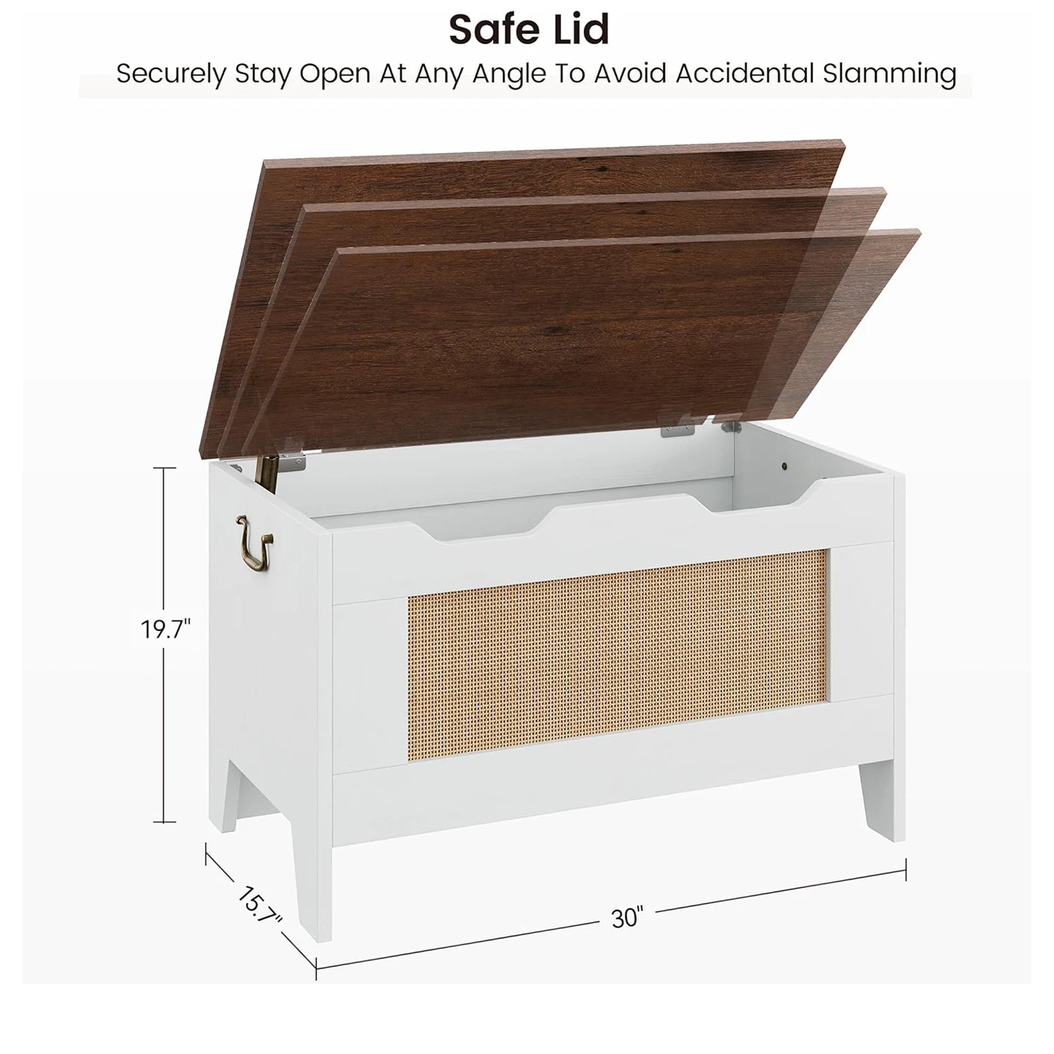 30" Rattan Storage Bench with Hinge Flip Top Storage Chest Wooden Toy Chest Organizer for Entryway Living Room Bedroom