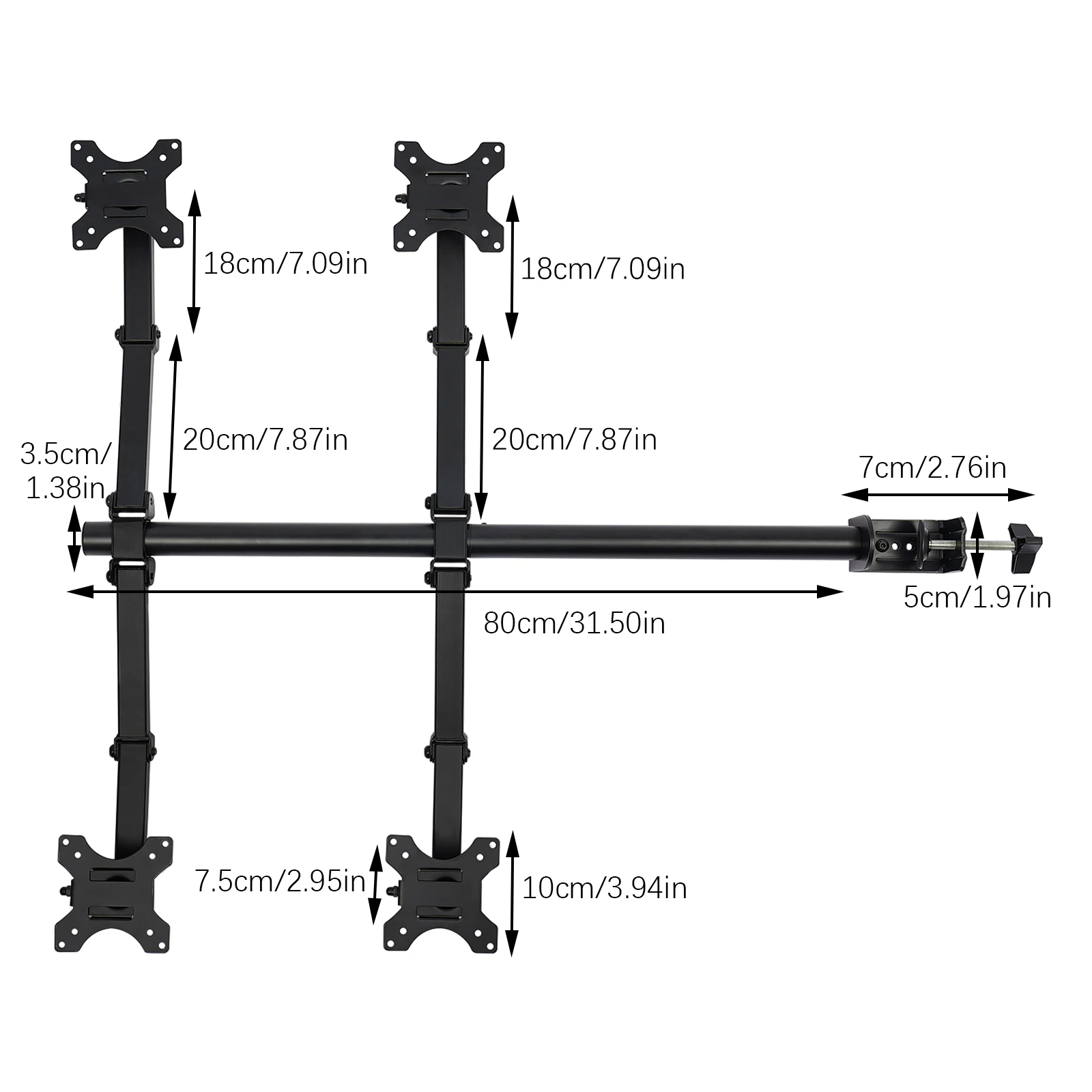 4 Monitor Stand Mount Adjustable Height Free Standing Desk Mount Fits up to 27In Each Capacity 19.8lbs for Offices