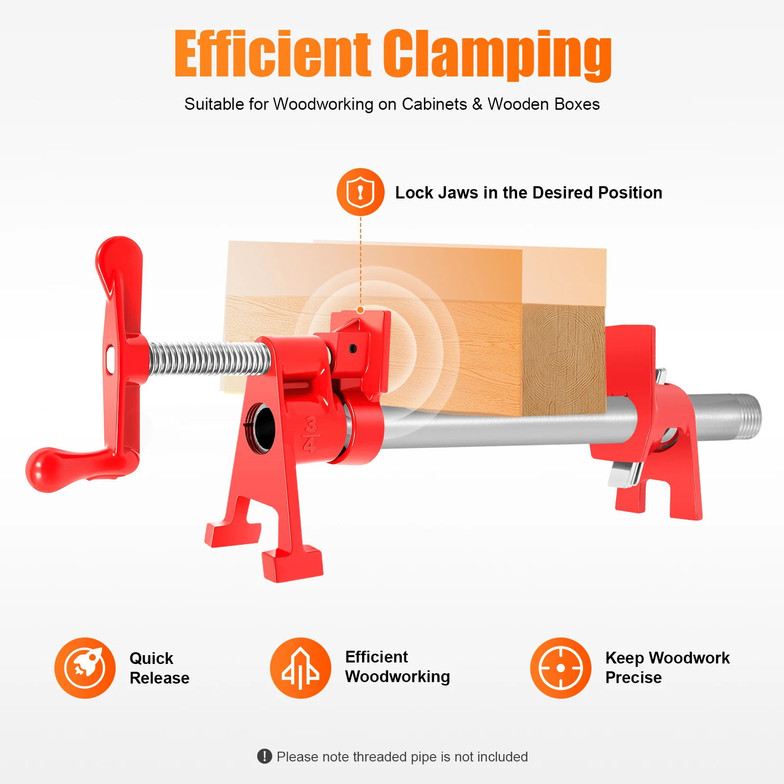 Wood Gluing Pipe Clamp| 4pcs 3/4" Woodworking Clamps Set| Heavy Duty Cast Iron Quick Release Bar Clamps
