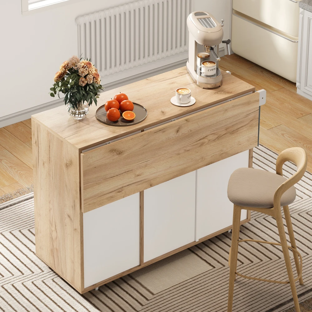 Kitchen Island with Cabinet Doors and Open Compartments Service Trolley with 360° Wheels and Drawers for Easy Mobility