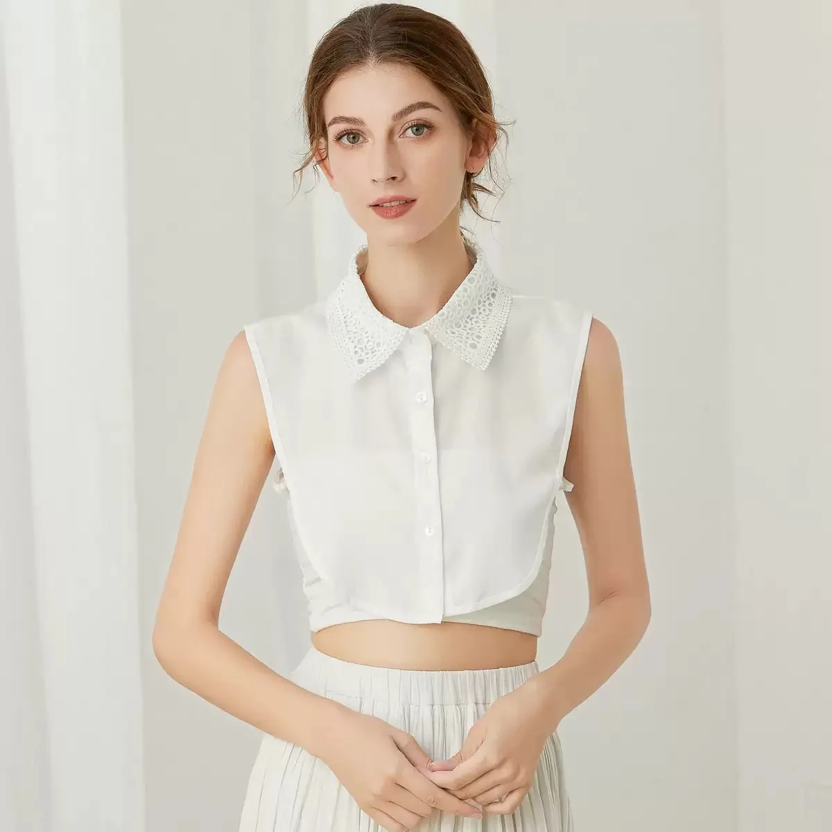 Fashion Half Shirt Style Fake Collar for Women Stand Detachable Collar Fake Girls Vintage Lace Ladies False Blouse Collar Decor