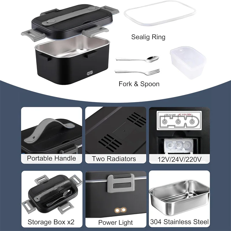 1.5 L 75W Electric Lunch Box Food Warmer Portable Food Heater for Car Or Home - Leak Proof, Lunch Heating Microwave for Truckers