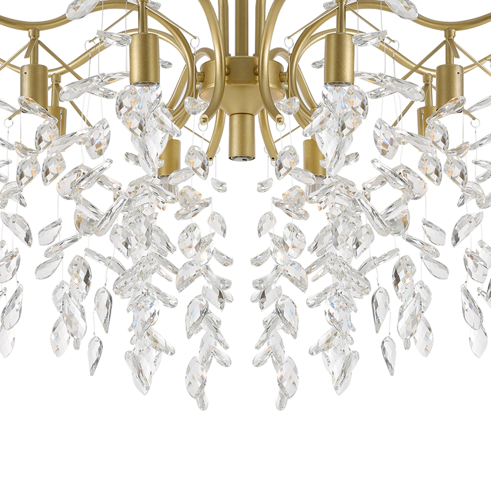 Golden Crystal Chandelier Lighting Fixture For Living Room Ceiling 9 Light E12 Bulbs Adjustable Chain Modern Home Decor