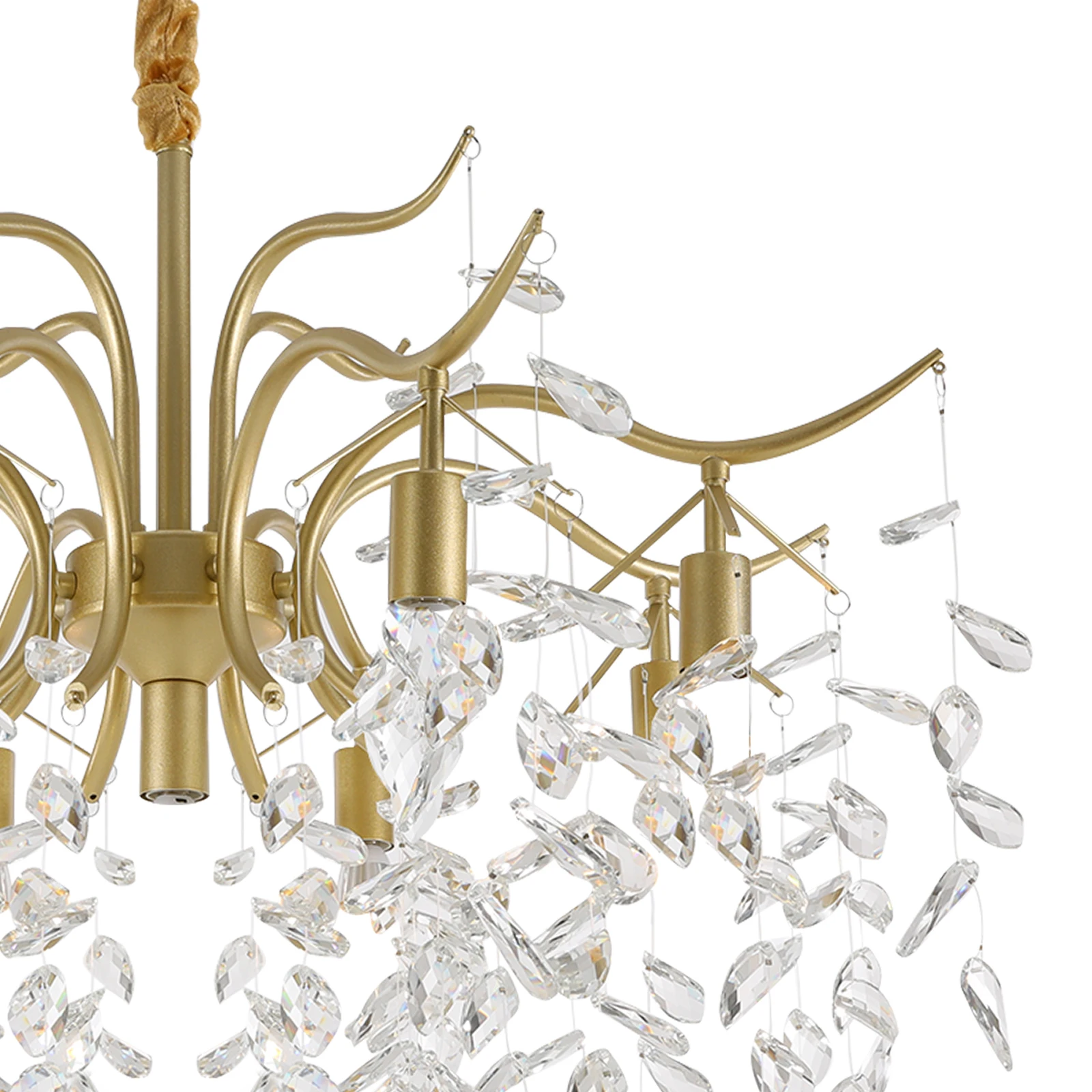 Golden Crystal Chandelier Lighting Fixture For Living Room Ceiling 9 Light E12 Bulbs Adjustable Chain Modern Home Decor