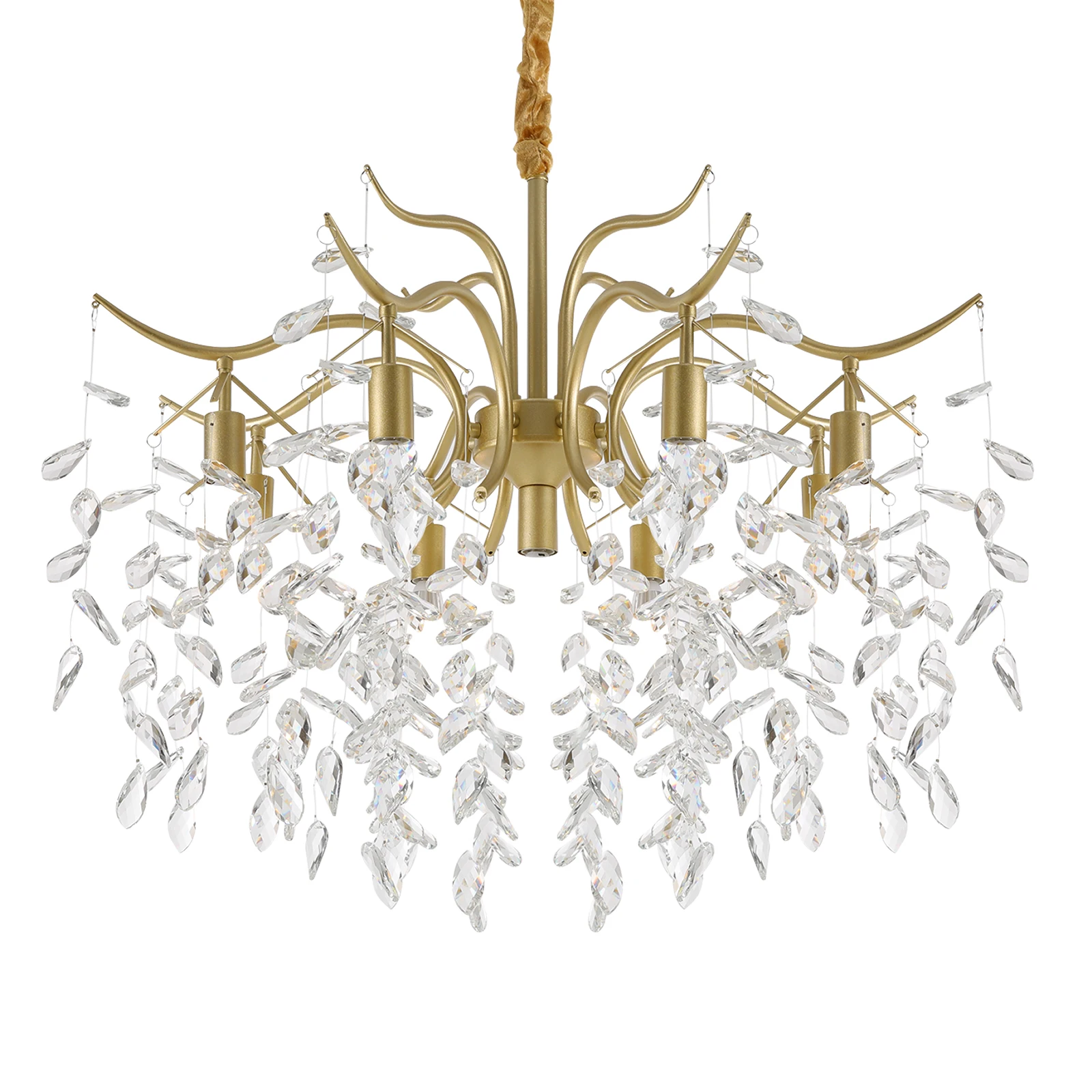 Golden Crystal Chandelier Lighting Fixture For Living Room Ceiling 9 Light E12 Bulbs Adjustable Chain Modern Home Decor