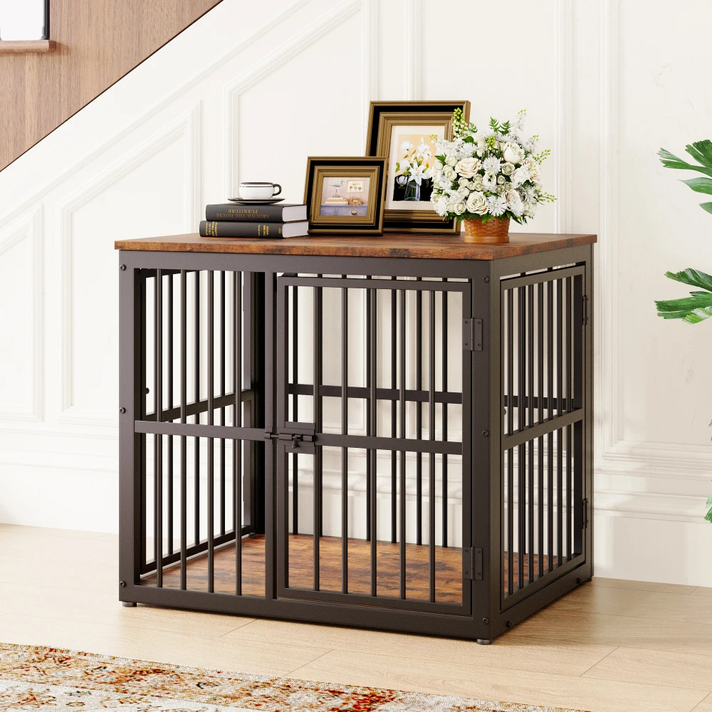 Modular Dog Crate Furniture Pet Cage with Waterproof Tabletop 2-in-1 Side/Night Table Combinable Stackable for Multiple Dogs