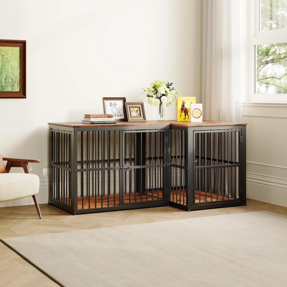 Modular Dog Crate Furniture Pet Cage with Waterproof Tabletop 2-in-1 Side/Night Table Combinable Stackable for Multiple Dogs