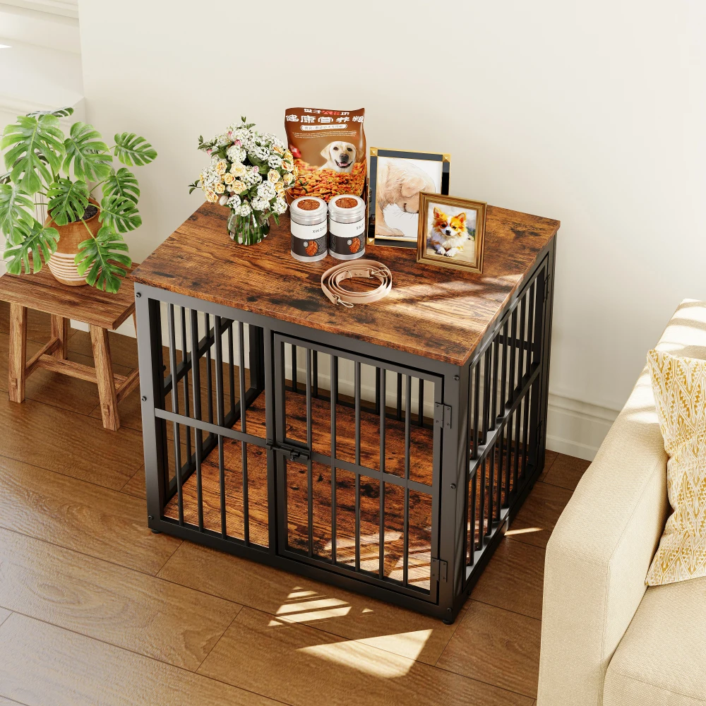 Modular Dog Crate Furniture Pet Cage with Waterproof Tabletop 2-in-1 Side/Night Table Combinable Stackable for Multiple Dogs