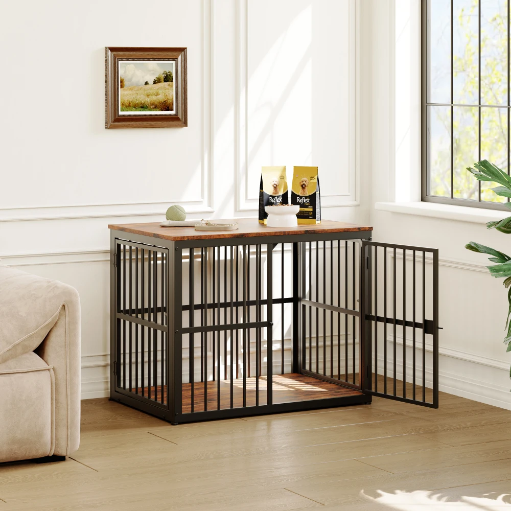 Modular Dog Crate Furniture Pet Cage with Waterproof Tabletop 2-in-1 Side/Night Table Combinable Stackable for Multiple Dogs