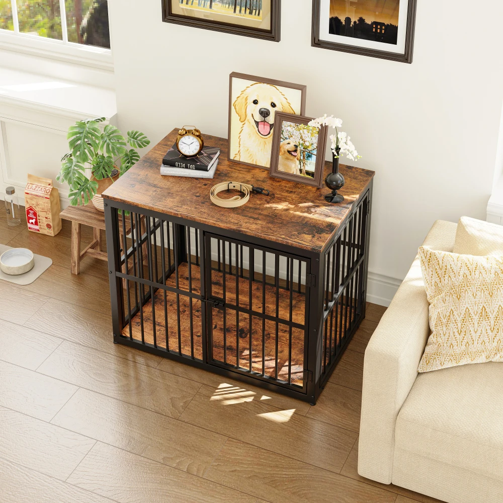 Modular Dog Crate Furniture Pet Cage with Waterproof Tabletop 2-in-1 Side/Night Table Combinable Stackable for Multiple Dogs