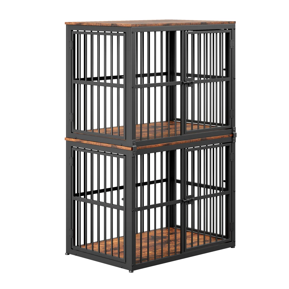 Modular Dog Crate Furniture Pet Cage with Waterproof Tabletop 2-in-1 Side/Night Table Combinable Stackable for Multiple Dogs