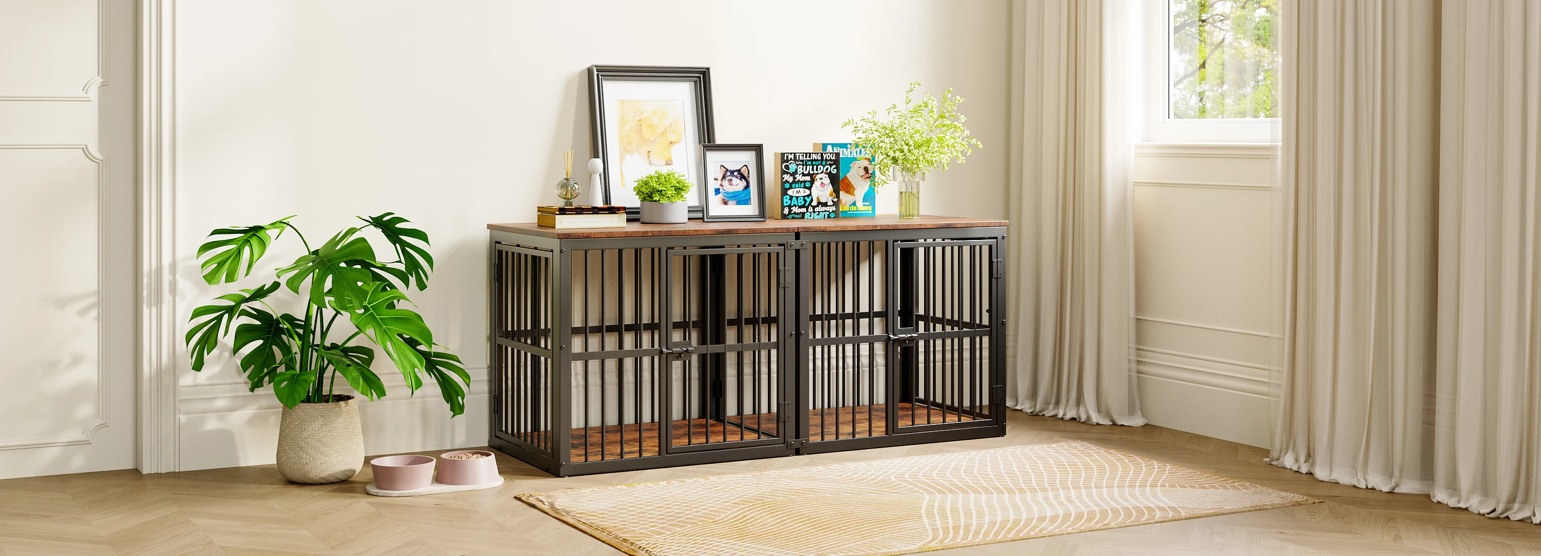 Modular Dog Crate Furniture Pet Cage with Waterproof Tabletop 2-in-1 Side/Night Table Combinable Stackable for Multiple Dogs