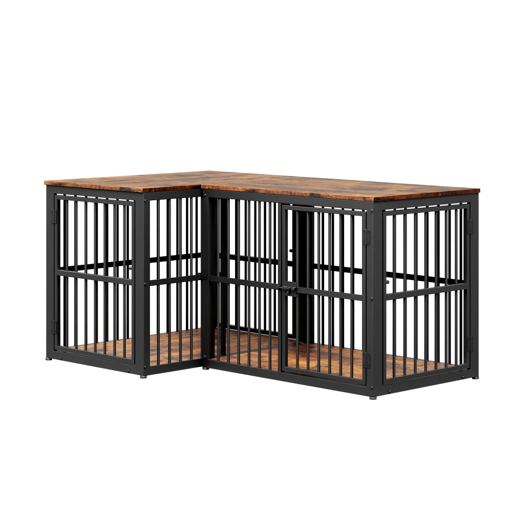 Modular Dog Crate Furniture Pet Cage with Waterproof Tabletop 2-in-1 Side/Night Table Combinable Stackable for Multiple Dogs