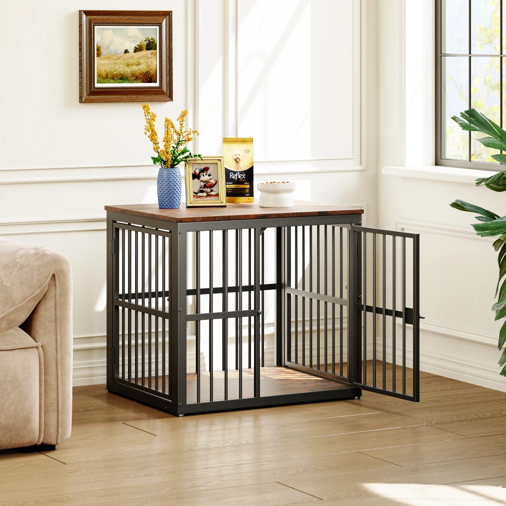 Modular Dog Crate Furniture Pet Cage with Waterproof Tabletop 2-in-1 Side/Night Table Combinable Stackable for Multiple Dogs