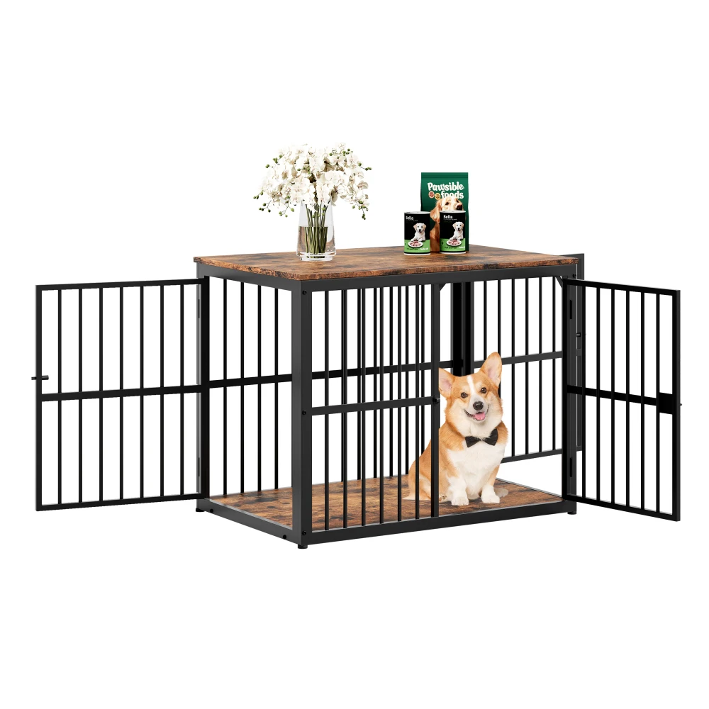 Modular Dog Crate Furniture Pet Cage with Waterproof Tabletop 2-in-1 Side/Night Table Combinable Stackable for Multiple Dogs