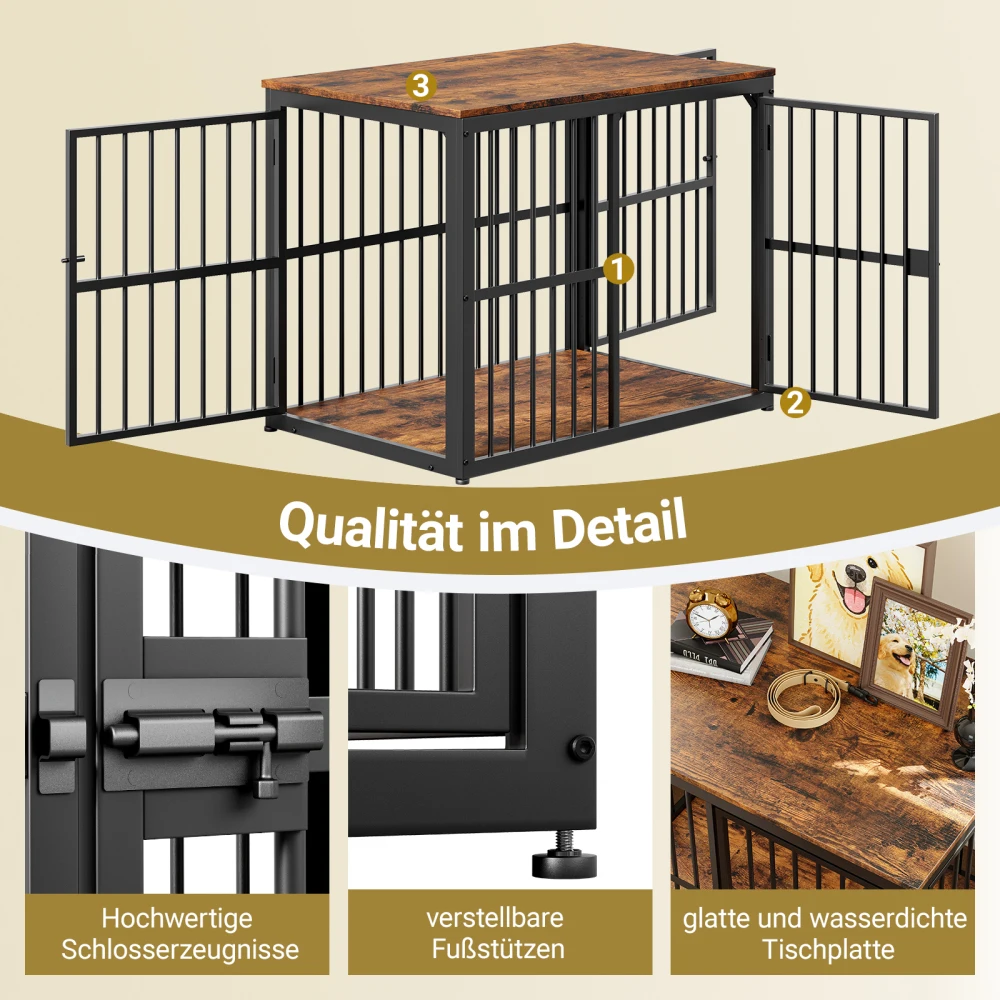 Modular Dog Crate Furniture Pet Cage with Waterproof Tabletop 2-in-1 Side/Night Table Combinable Stackable for Multiple Dogs