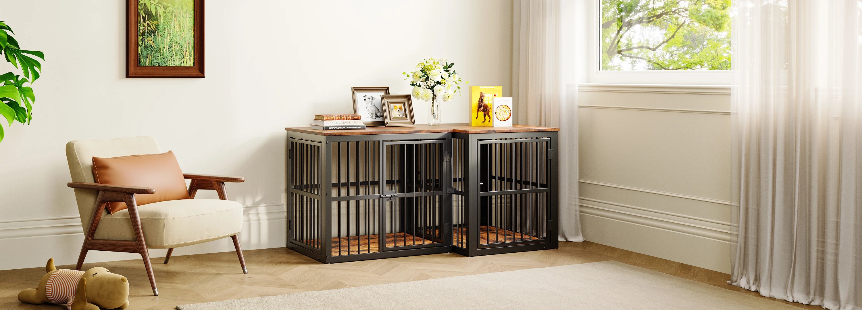 Modular Dog Crate Furniture Pet Cage with Waterproof Tabletop 2-in-1 Side/Night Table Combinable Stackable for Multiple Dogs
