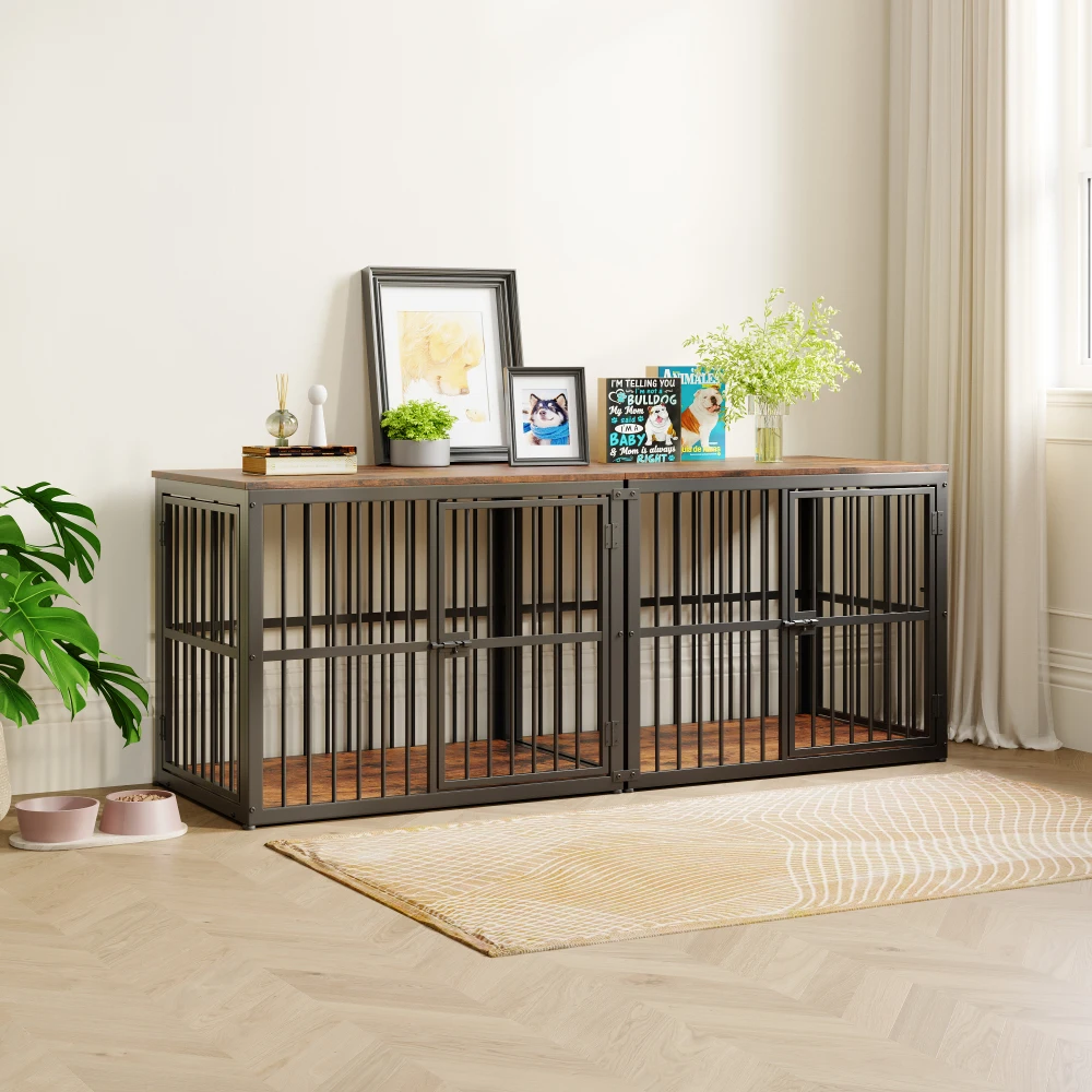 Modular Dog Crate Furniture Pet Cage with Waterproof Tabletop 2-in-1 Side/Night Table Combinable Stackable for Multiple Dogs