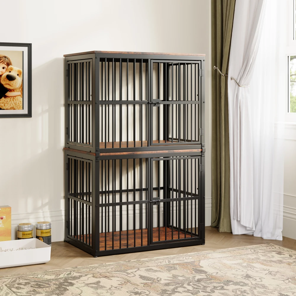 Modular Dog Crate Furniture Pet Cage with Waterproof Tabletop 2-in-1 Side/Night Table Combinable Stackable for Multiple Dogs
