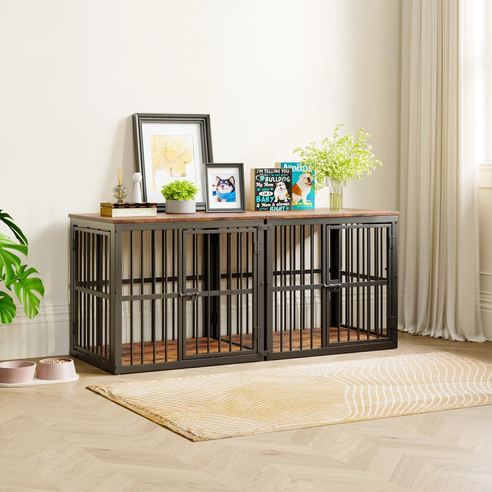 Modular Dog Crate Furniture Pet Cage with Waterproof Tabletop 2-in-1 Side/Night Table Combinable Stackable for Multiple Dogs