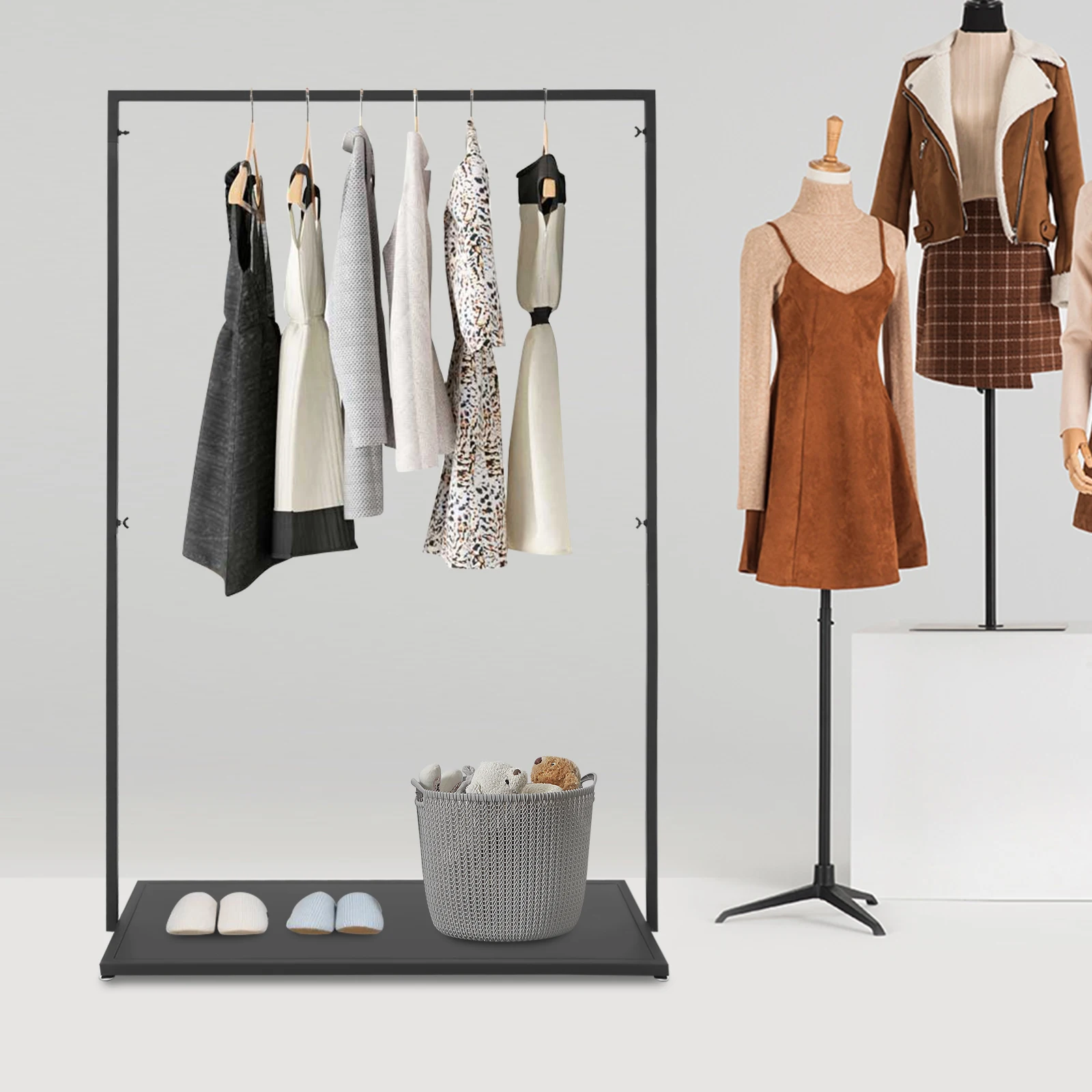 Heavy Duty Metal Clothes Rack 160cm Height Garment Display Stand w/ Base for Store Retail Home Clothing Rail Wardrobe Hanger