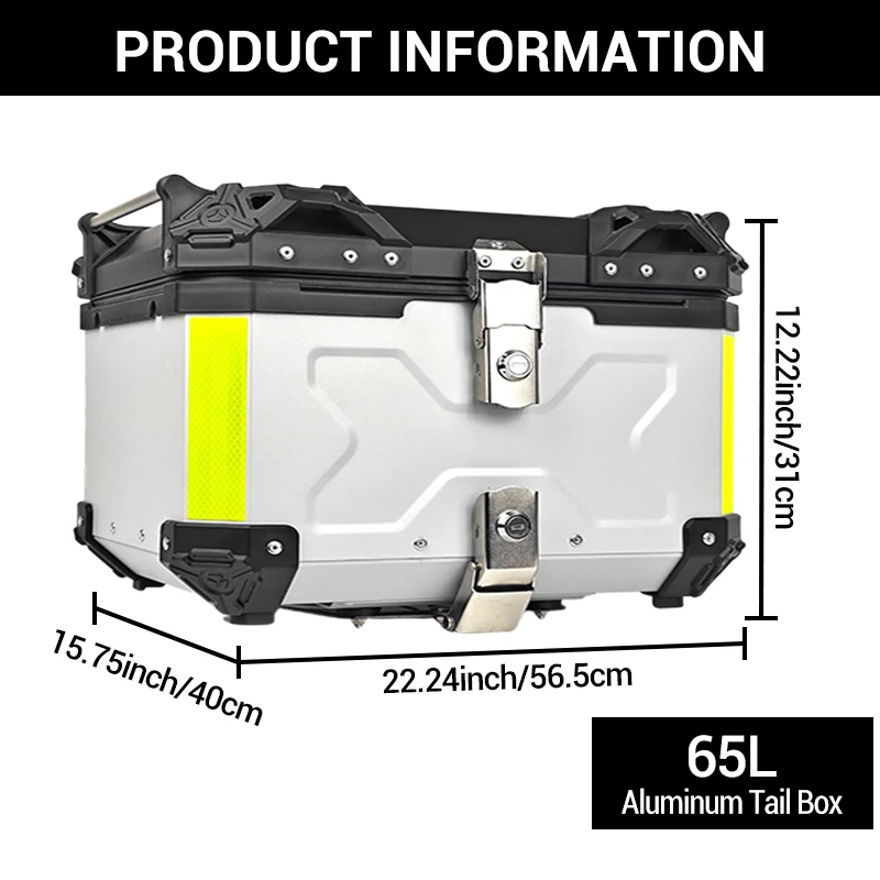 65L Motorcycle Top Case, Aluminum Alloy Waterproof Tail Box With Anti-Theft Lock & Quick Release, Universal Fit For Motorbike