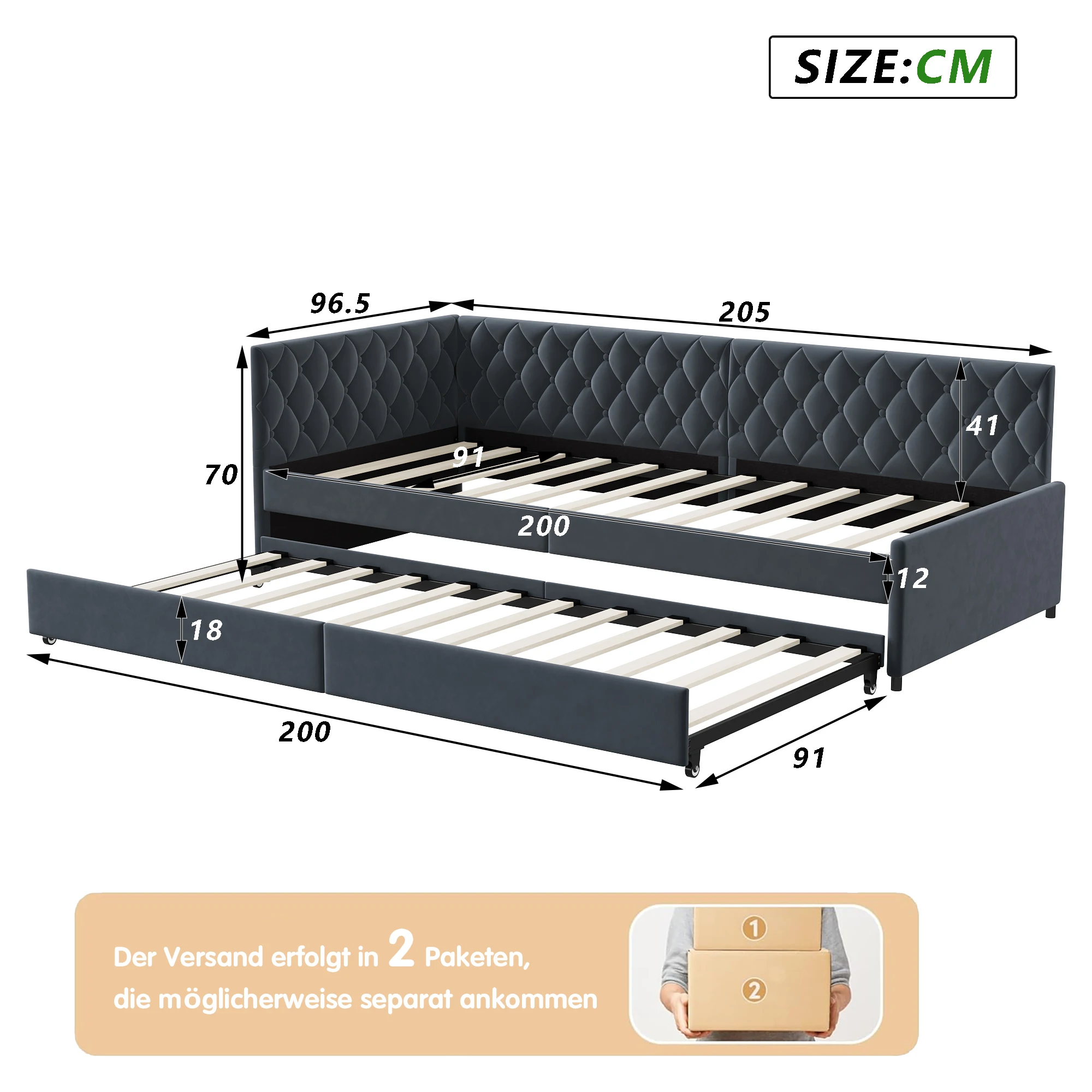 Comanlai Living Room Sofa Pull-Out Upholstered Sofa Bed Frame with Slatted Frame 90x200cm Velvet