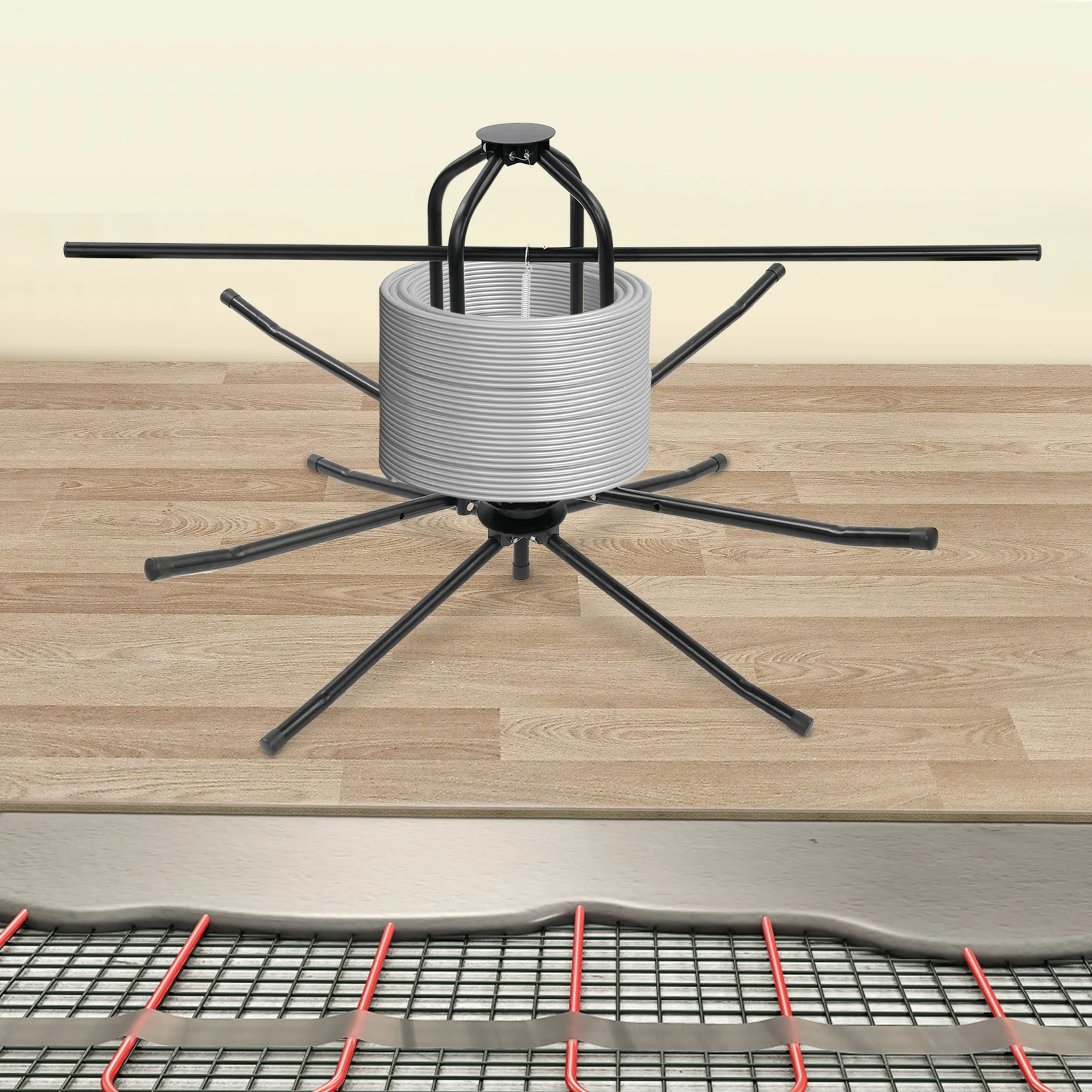 Black Reinforced Underfloor Heating Pipe Dispenser Underfloor Heating Pipe Reel Uncoiler Heating Pipe Winder For Home Decoration
