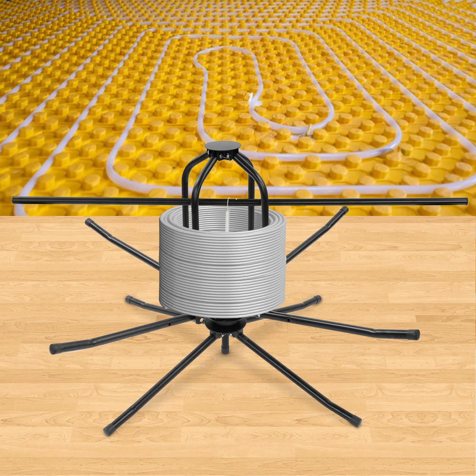 Black Reinforced Underfloor Heating Pipe Dispenser Underfloor Heating Pipe Reel Uncoiler Heating Pipe Winder For Home Decoration