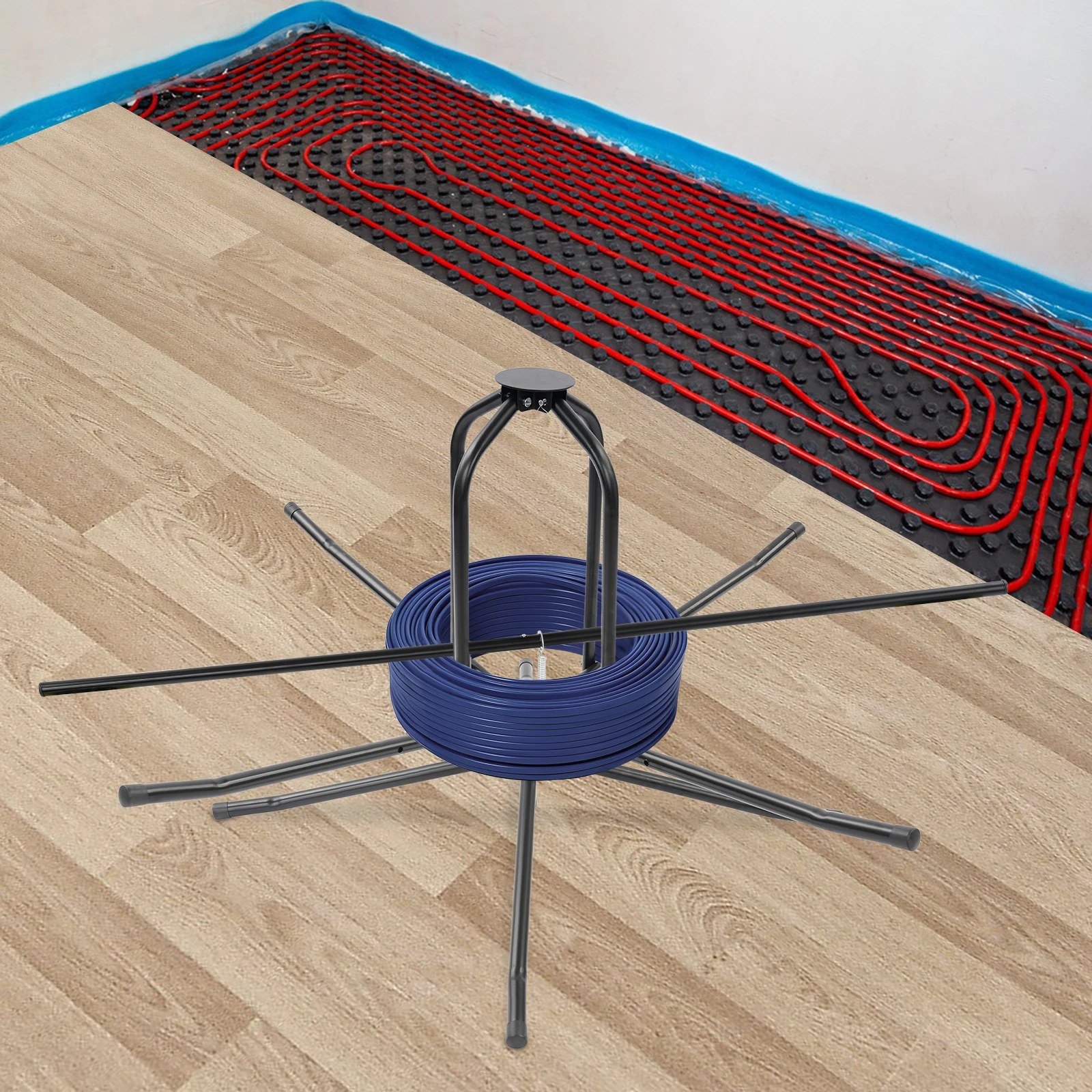 Black Reinforced Underfloor Heating Pipe Dispenser Underfloor Heating Pipe Reel Uncoiler Heating Pipe Winder For Home Decoration