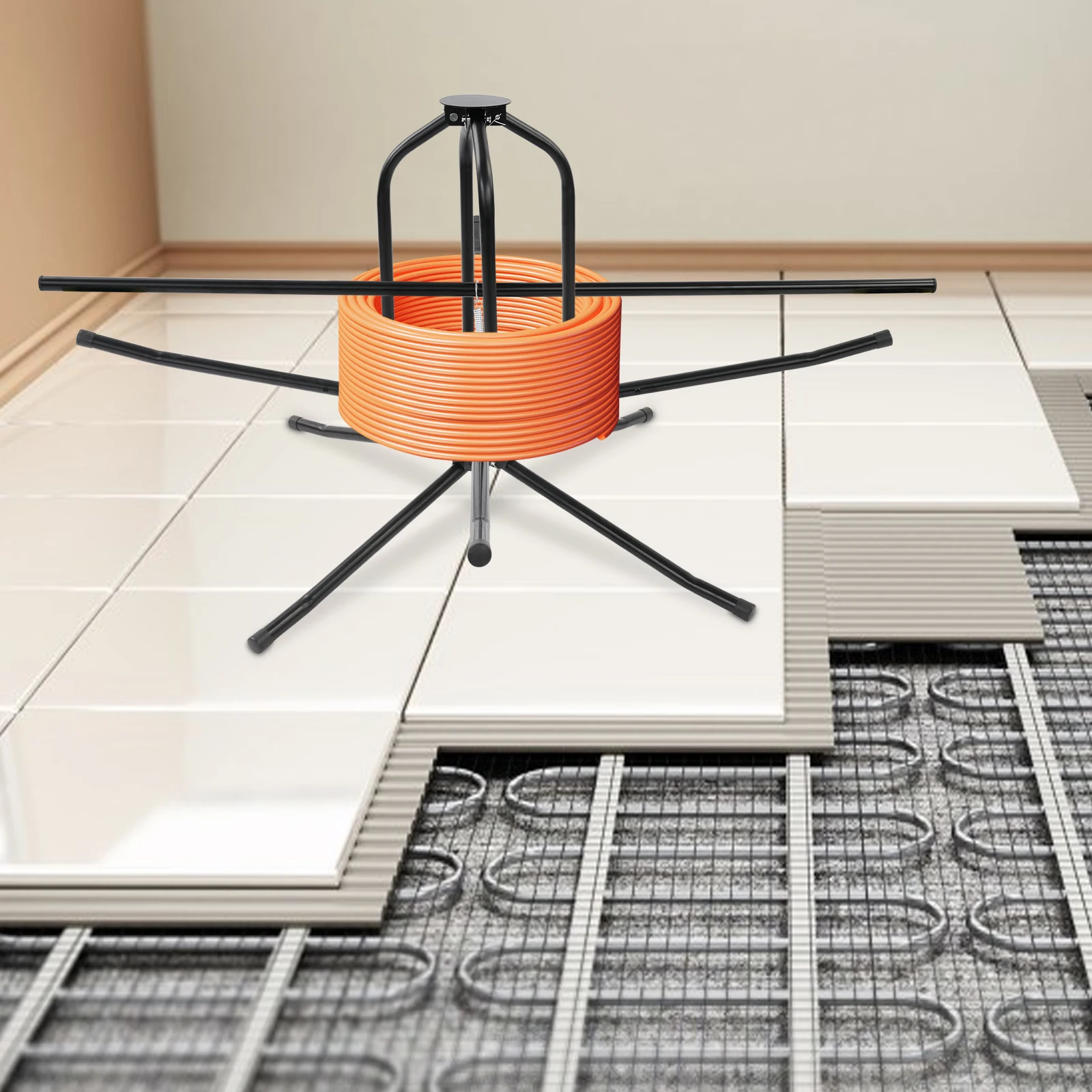 Black Reinforced Underfloor Heating Pipe Dispenser Underfloor Heating Pipe Reel Uncoiler Heating Pipe Winder For Home Decoration