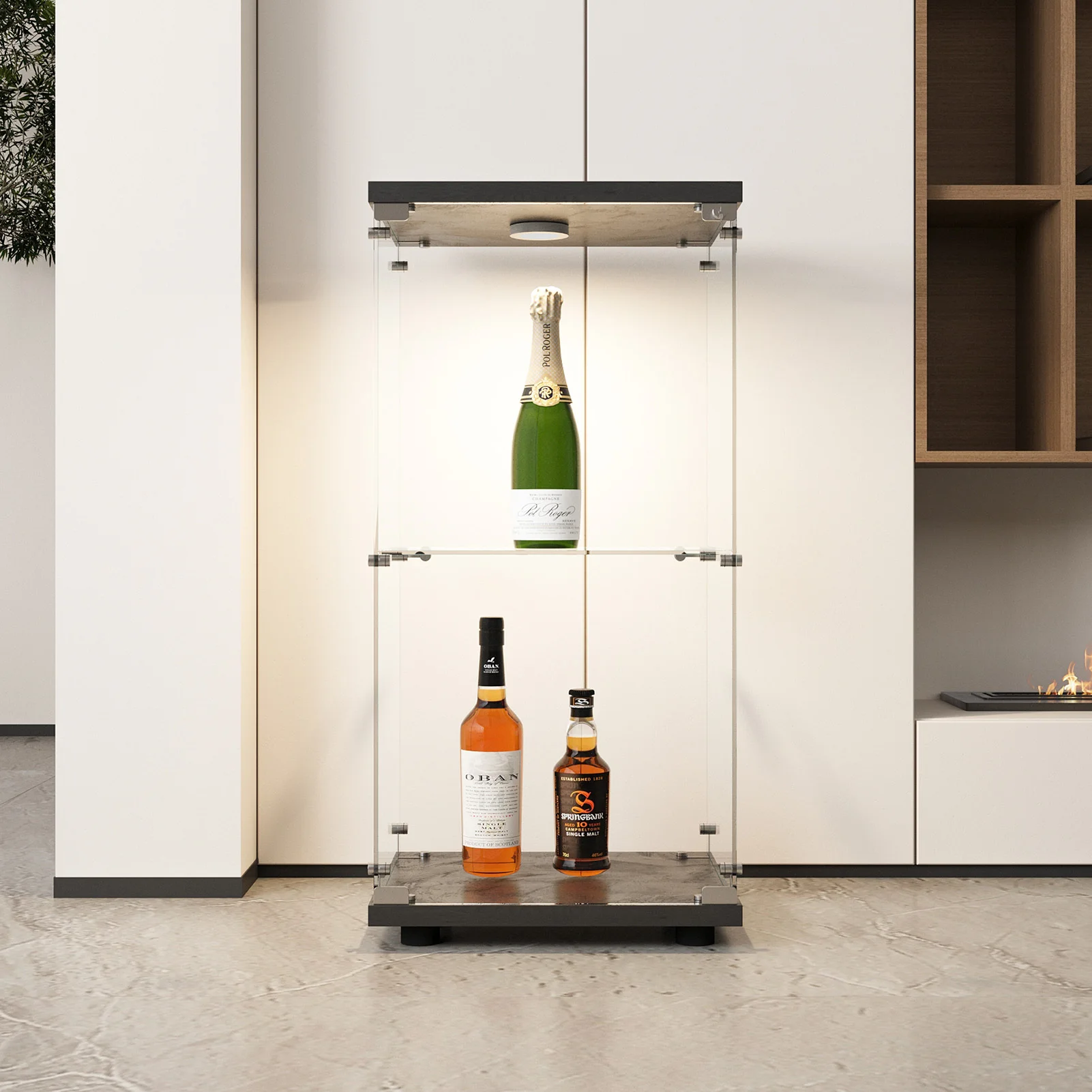 Glass Vitrina, 2 layers, glass cabinet, living room with LED, modern glass Collection cabinet, glass cabinet for Desk, collar objects