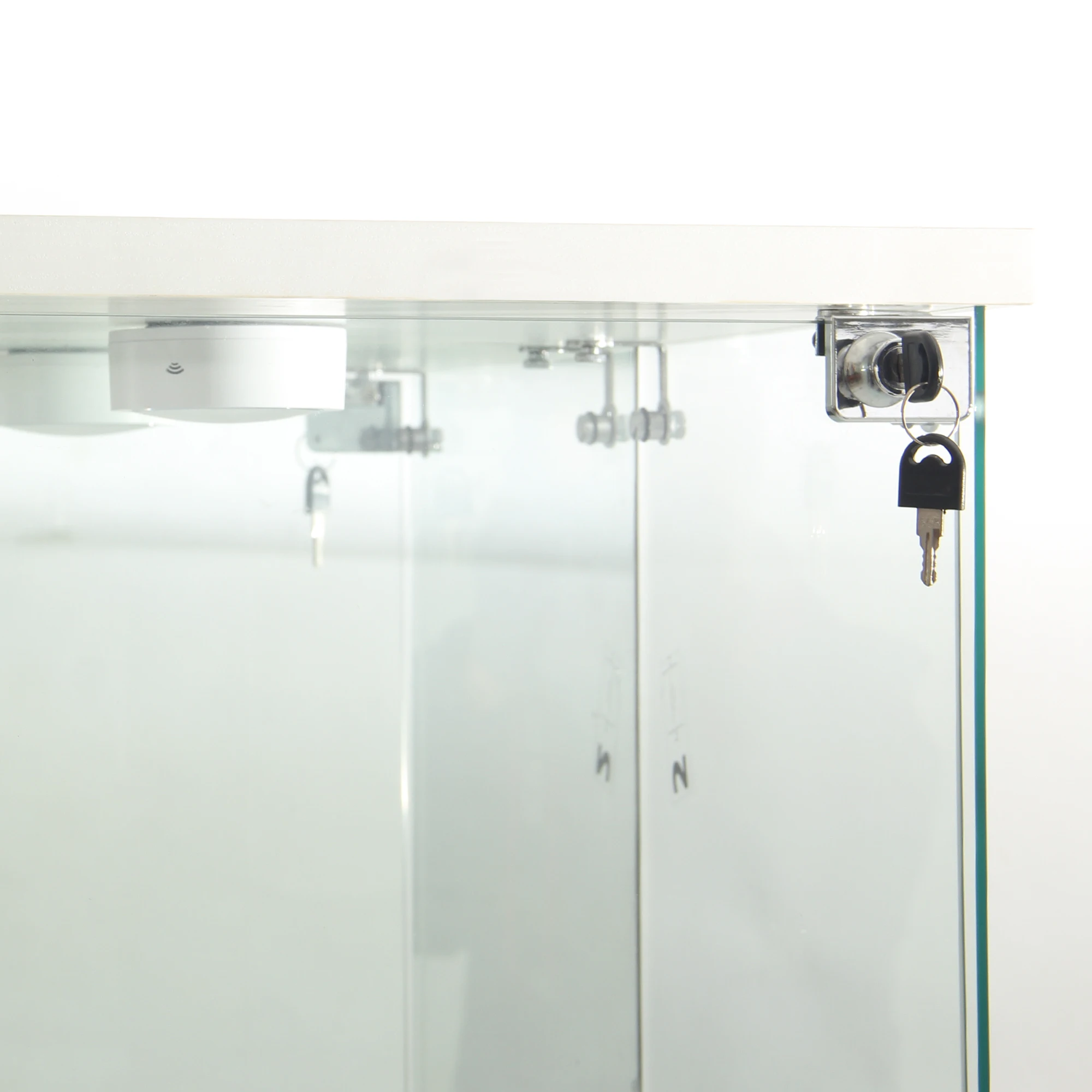 4-layer glass glass cabinet, glass cabinet with LED living room, modern glass Collection cabinet, glass cabinet, with mirror rear panel