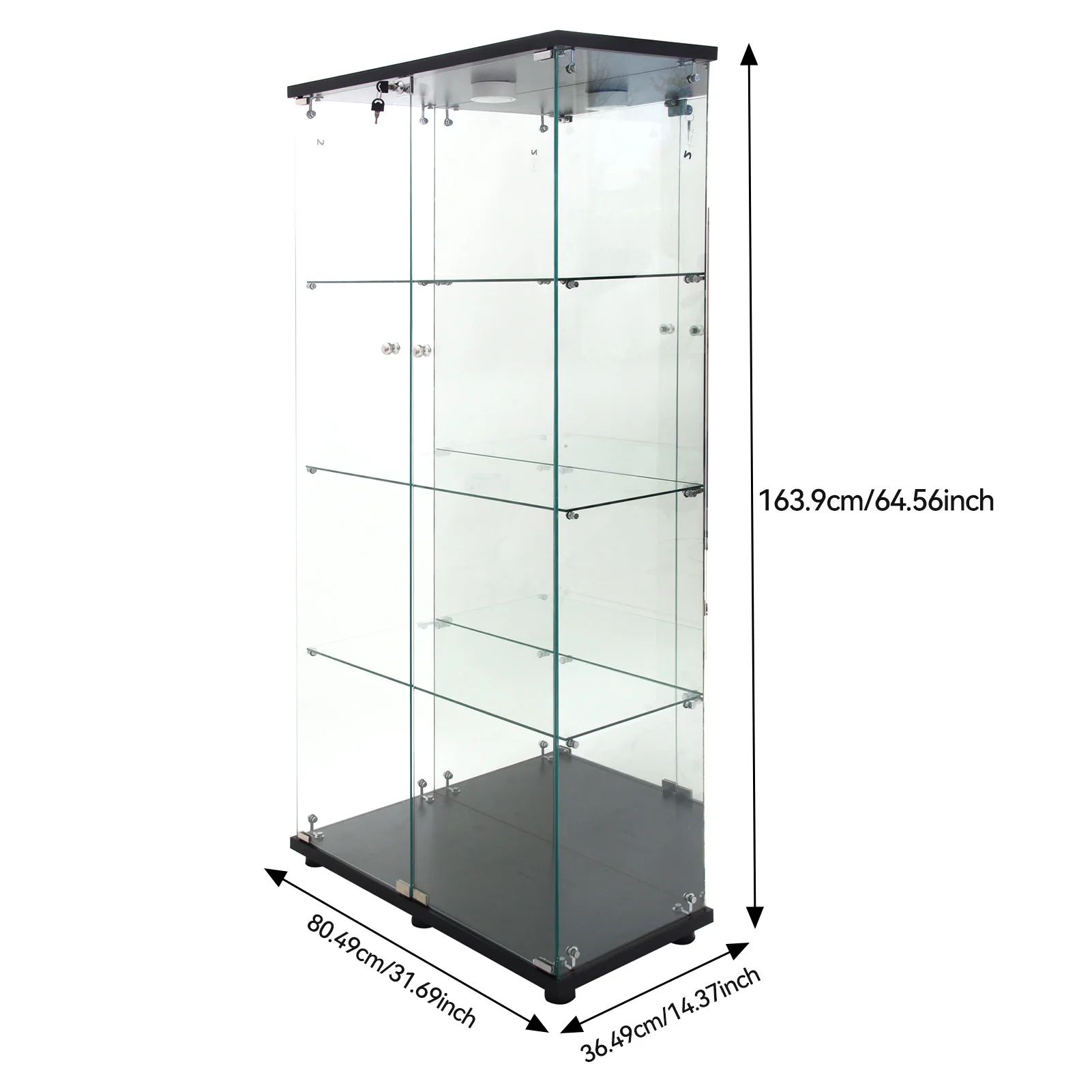 4-layer glass glass cabinet, glass cabinet with LED living room, modern glass Collection cabinet, glass cabinet, with mirror rear panel