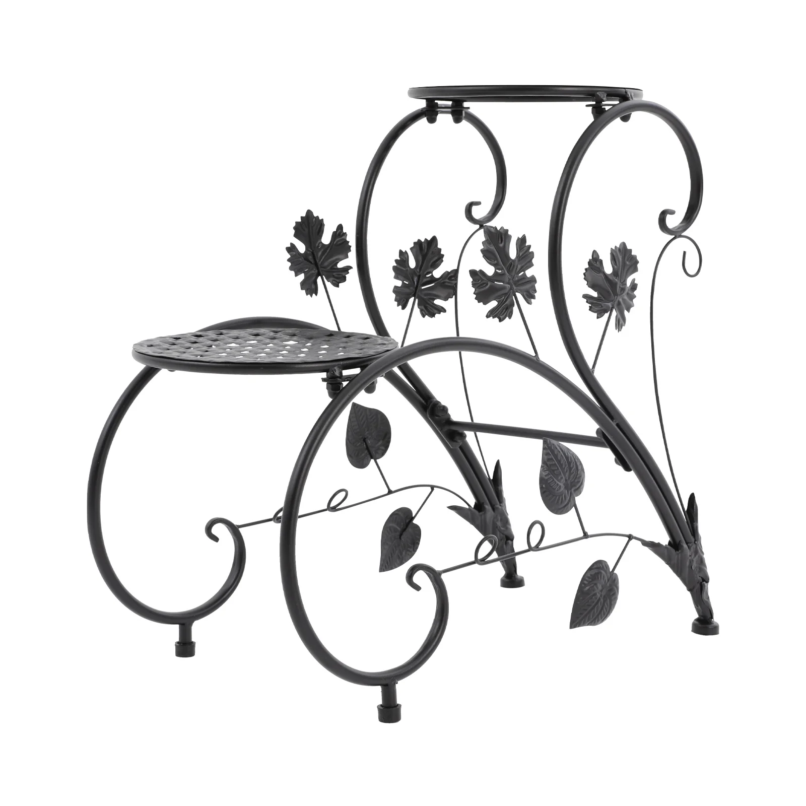 2-Pack Metal Flower Stand - Vintage Black/White Plant Shelf for Balcony/Garden/Living Room