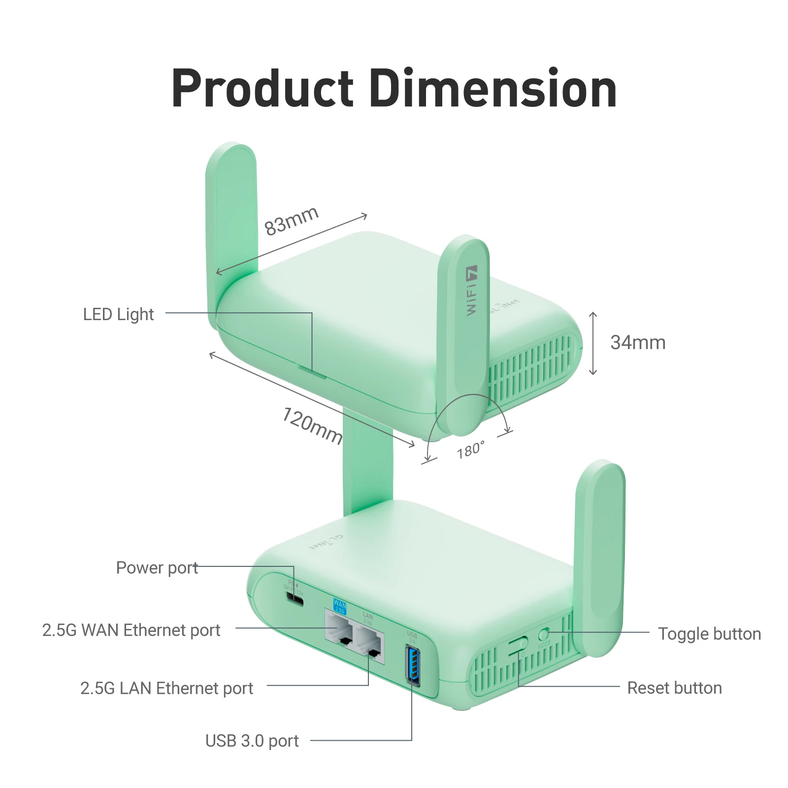 GL.iNet GL-MT3600BE Beryl 7 Dual-Band Wi‑Fi 7 Travel Router, Wireless Portable Wi‑Fi Travel Router, Dual 2.5G Ports, USB 3.0, WireGuard VPN 1100 Mbps, OpenWrt, WPA3, AdGuard Home, Network Privacy Protection