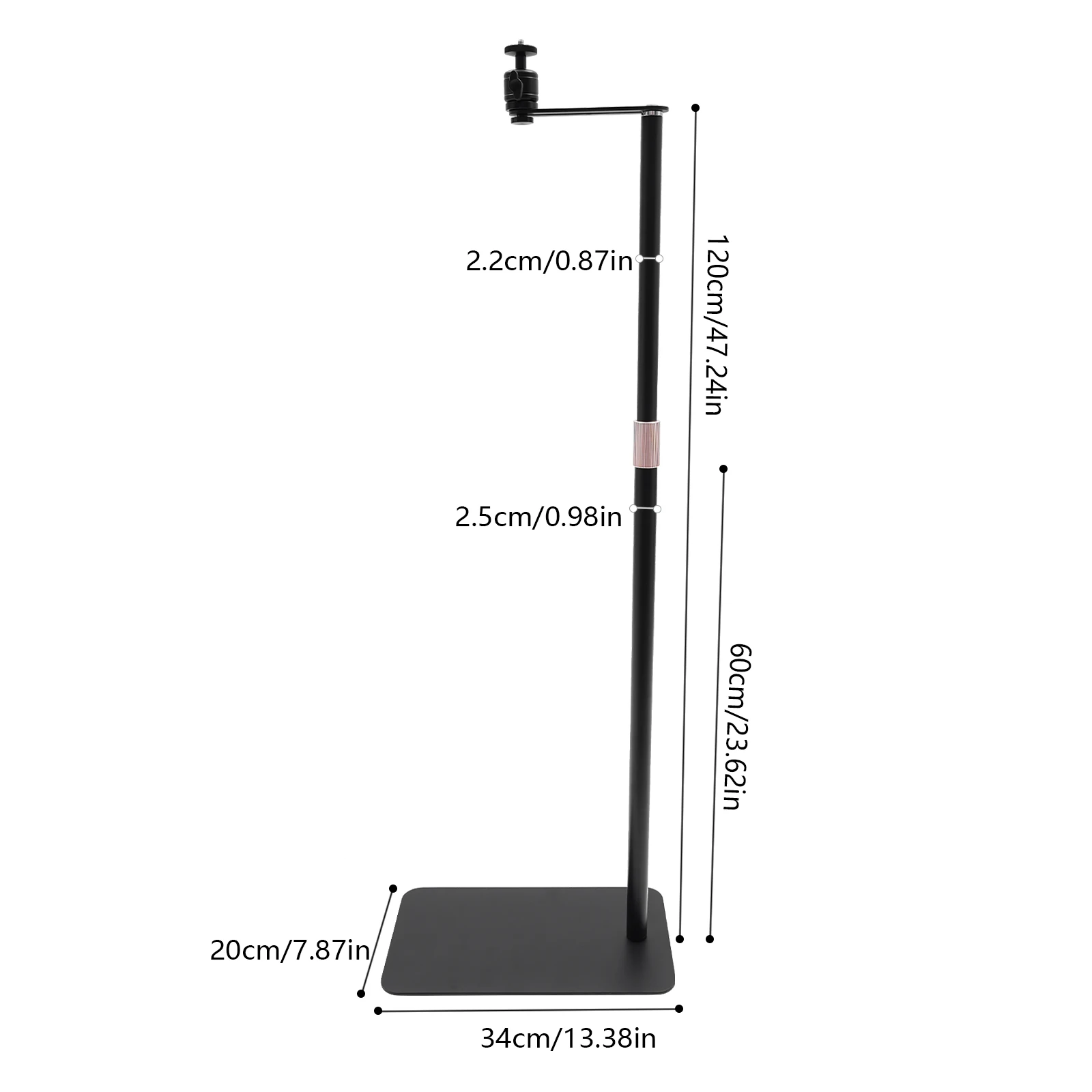 Freestanding Steel Projector Stand| 60-120cm Height Adjustable Rotating Projector Holder for 1/4" Studs Projector