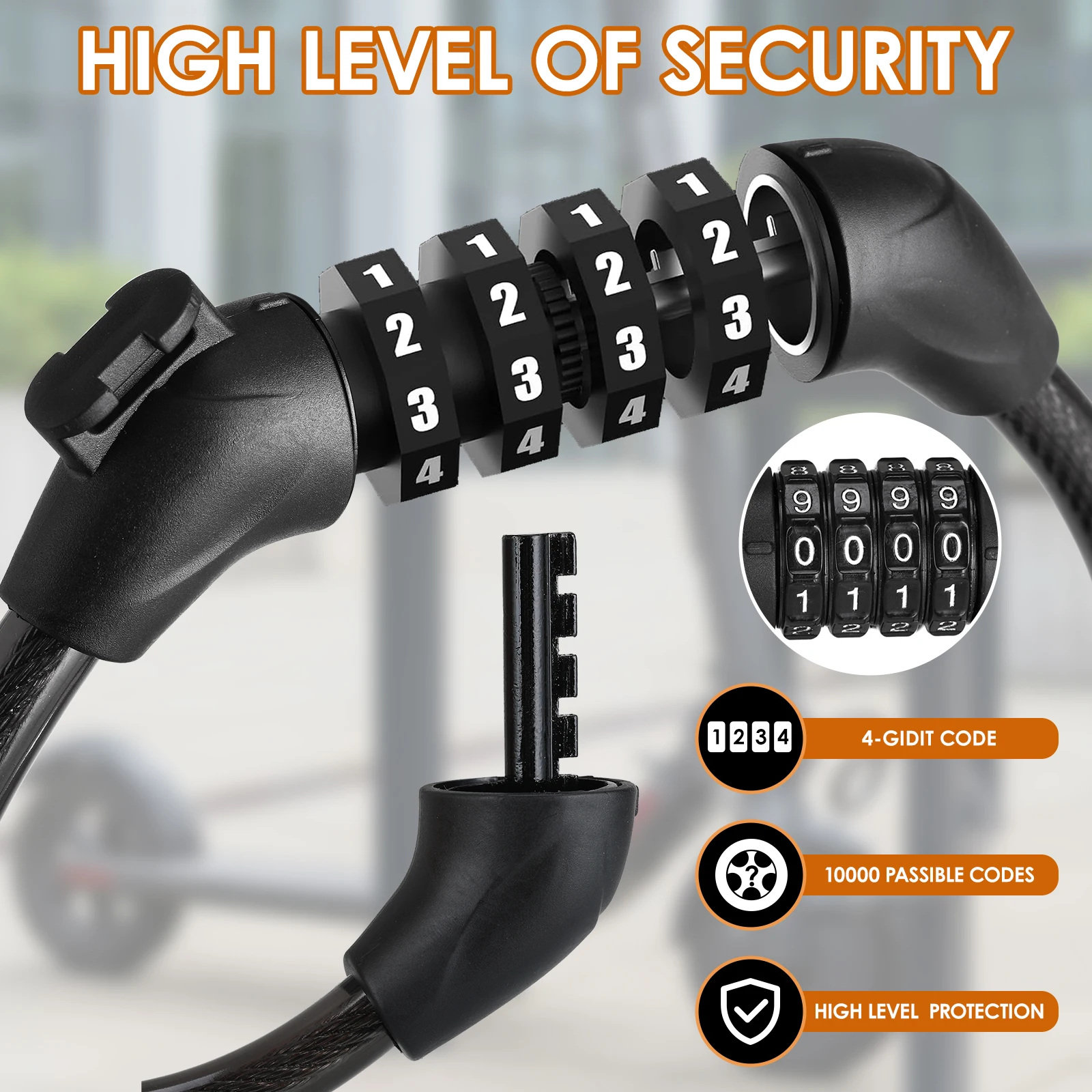 Electric Scooter Lock, Bike Lock, Cable Lock with 4-Digit Combination, Double Cable Locks Anti-Theft 125cm for Electric Scooter