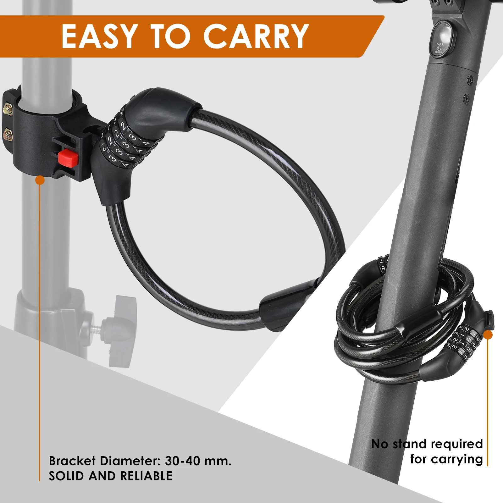 Electric Scooter Lock, Bike Lock, Cable Lock with 4-Digit Combination, Double Cable Locks Anti-Theft 125cm for Electric Scooter